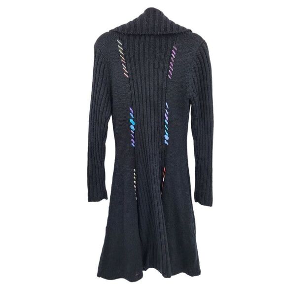 Vintage 90's Coatigan Duster Cardigan M Black Whimsical Embroidery Fairy Grunge - Picture 5 of 17